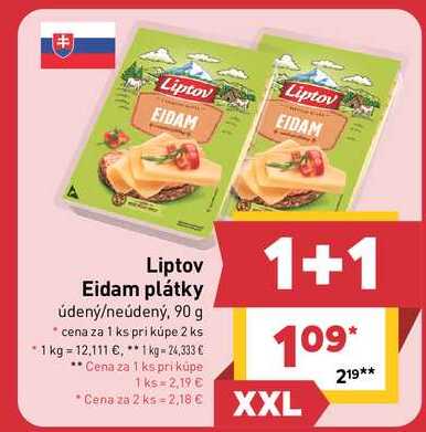 Liptov Eidam plátky údený/neúdený, 90 g