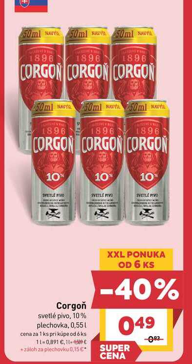 Corgoň svetlé pivo, 10% plechovka, 0,55 l