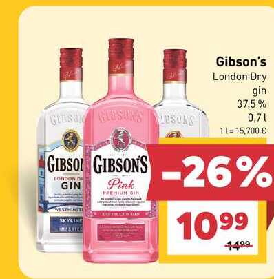 Gibson's London Dry gin 37,5% 0,7l