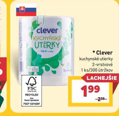Clever kuchynské utierky 2-vrstvové 1 ks/300 útržkov
