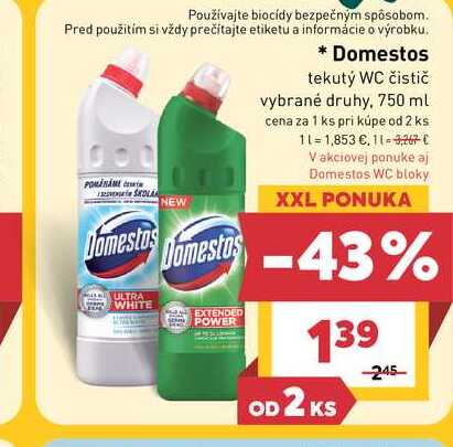 Domestos tekutý WC čistič vybrané druhy, 750 ml